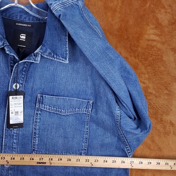 G STAR RAW Mens Jacket Large Blue Jean Button Denim Overshirt Streetwear $210 - Picture 9 of 13